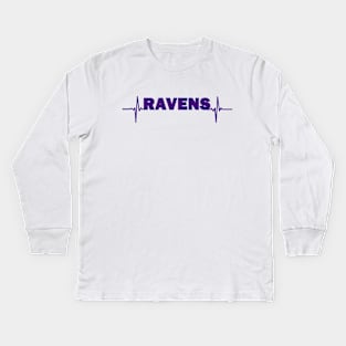 Ravens heartbeat purple Kids Long Sleeve T-Shirt